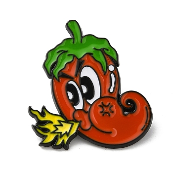 Fire Theme Enamel Pins, Black Alloy Brooches for Backpack Clothes, Hot Pepper, 30x25x1.5mm