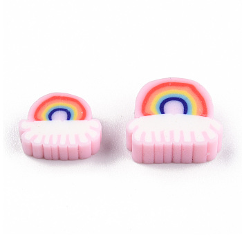 Handmade Polymer Clay Beads, Rainbow, Pink, 6~9x8~11x4mm, Hole: 1.6mm