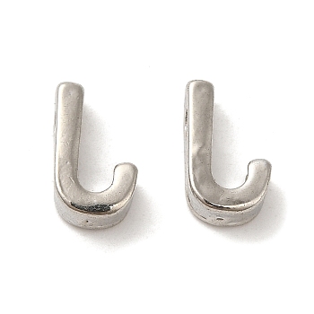 Platinum Plated Alloy Beads, Initial Letter, Letter.J, 10x3mm, Hole: 1.8mm