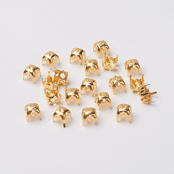 Square Brass Sew on Prong Settings, Claw Settings for SS28 Diamond Shape Rhinestone, Open Back Settings, Golden, 6x6x0.25mm