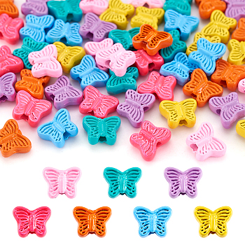 Pandahall 56Pcs 7 Colors Spray Painted Alloy Beads, Butterfly, Mixed Color, 5x6x3mm, Hole: 1.2mm, 8pcs/color 