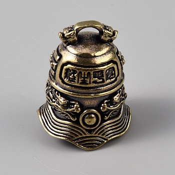 Tibetan Style Brass Bell Pendants, Antique Bronze, Bell, 28.5x24x23.5mm, Hole: 5.5x3.5mm