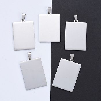304 Stainless Steel Big Pendants, Manual Polishing, Blank Stamping Tags, Rectangle, Stainless Steel Color, 41.5x28x1.8mm, Hole: 4.5x9mmm