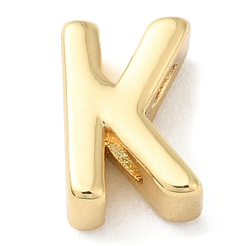 Rack Plating Brass Slide Charms, Cadmium Free & Lead Free, Real 18K Gold Plated, Letter, Letter K, 7.5x5x3.5mm, Hole: 1.5mm