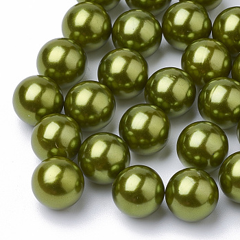 ABS Plastic Beads, Imitation Pearl, No Hole, Round, Olive, 6mm