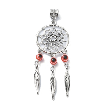 Alloy Pendant, with Plastic Evil Eye Bead, Flat Round with Evil Eye, Antique Silver, 82mm, Hole: 4.5mm
