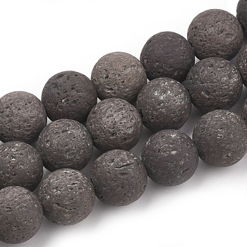 Synthetic Lava Rock Beads Strands, Dyed, Round, Coffee, 12mm, Hole: 1mm, about 32pcs/strand, 14.96 inch(38cm)