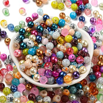 Opaque Spray Painted Glass Beads, Round, Mixed Color, 6mm, Hole: 1.2~1.5mm