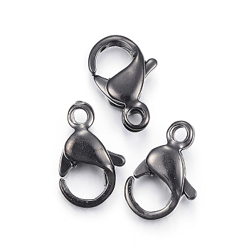 304 Stainless Steel Lobster Claw Clasps, Parrot Trigger Clasps, Electrophoresis Black, 9x6x3mm, Hole: 1.2mm