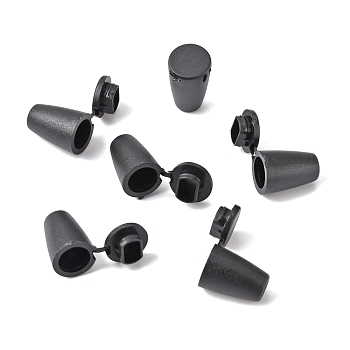 Plastic Cord End, End Cap with Flat Round Plug, Cone, Black, 15.5x10mm, Hole: 3.8mm