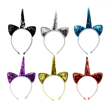 Cat Ears & Unicorn Head bands, with Plastic, Paillette Power, Mixed Color, 240x150mm