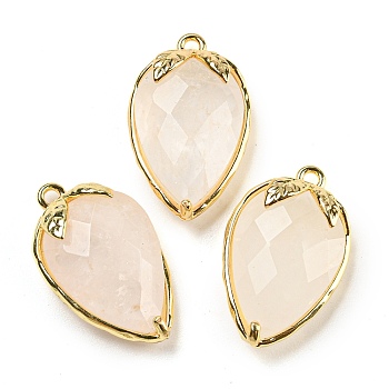 Natural Quartz Crystal Faceted Pendants, Rack Plating Brass Strawberry Charms, Golden, 18x11x5~5.5mm, Hole: 1.2mm