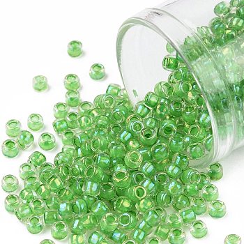 TOHO Round Seed Beads, Japanese Seed Beads, (184) Inside Color Luster Crystal/Spearmint Lined, 8/0, 3mm, Hole: 1mm, about 220pcs/10g