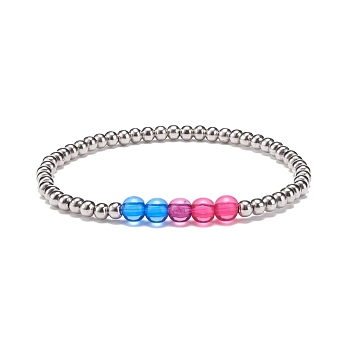 Acrylic & 304 Stainless Steel Round Beaded Stretch Bracelet for Women, Colorful, Inner Diameter: 2-3/8 inch(5.9cm)