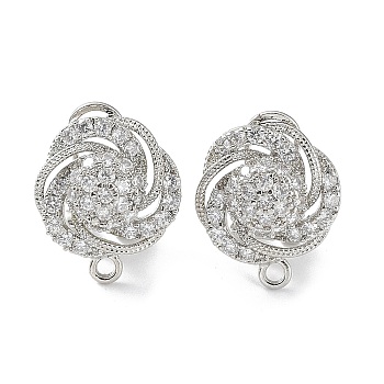 Hollow Flower Brass Micro Pave Cubic Zirconia Stud Earrings Finding, with Horizontal Loops, Cadmium Free & Lead Free, Platinum, 17.5x15mm, Hole: 1.5mm, Pin: 0.8mm