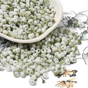 Baking Paint Glass Seed Beads, Round Hole, Teardrop, Olive Drab, 5~5.5x4~5x3~3.5mm, Hole: 1.2mm, about 2500pcs/pound