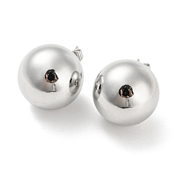 Brass Stud Earrings, Round Ball, Platinum, 28x16mm