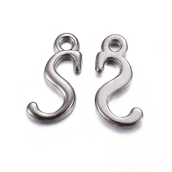 Gunmetal Plated Alloy Letter Pendants, Rack Plating, Letter.S, 14x7x2mm, Hole: 1.5mm