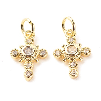 Brass Micro Pave Clear Cubic Zirconia Pendants, Cadmium Free & Lead Free, Cross, Real 18K Gold Plated, 18x9.5x2.5mm, Hole: 3.5mm