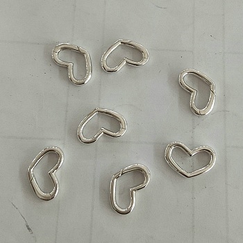 925 Sterling Silver Spring Gate Rings, Heart, Silver, 10.5x16x2mm, Inner Diameter: 8.5x11.5mm