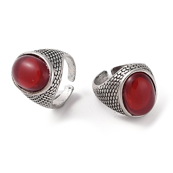 Oval Resin Finger Ring, Alloy Open Cuff Rings, Antique Silver, Cadmium Free & Lead Free, Red, 20.5mm, Inner Diameter: Adjustable