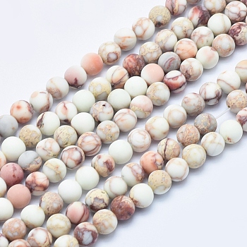 Natural Imperial Jasper Beads Strands, Frosted, Round, Beige, 6mm, Hole: 0.8mm, about 64pcs/strand, 15.7 inch
