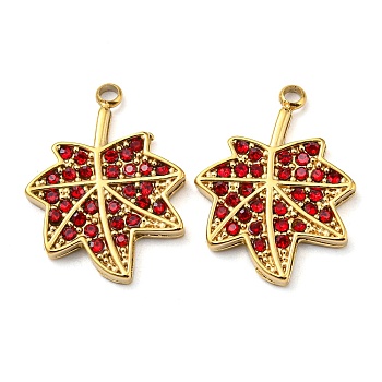 304 Stainless Steel Pendants, with Siam Rhinestone, Leaf Charms, Real 14K Gold Plated, 18x13.5x2mm, Hole: 1.6mm