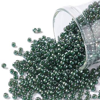 TOHO Round Seed Beads, Japanese Seed Beads, (373) Inside Color Black Diamond/Dk Green, 11/0, 2.2mm, Hole: 0.8mm, about 1110pcs/10g