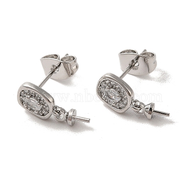 Platinum Rectangle Brass+Cubic Zirconia Stud Earring Findings