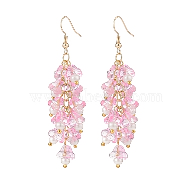 5 Pairs 5 Color Trumpet Flower Glass & Imitation Pearl Beaded Dangle Earrings(EJEW-JE05100)-3