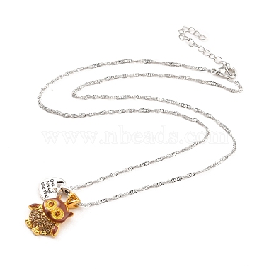 Two Tone Owl and Heart Pendant Necklace(NJEW-I113-15PG)-2