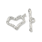925 Sterling Silver Toggle Clasps, Heart, Platinum, 11x8x1.5mm, Hole: 1mm, Bar: 4x13x2mm, Hole: 1.4mm(STER-A051-01B-P)