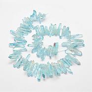 Electroplated Natural Quartz Crystal Beads Strands, Dyed, Nuggets, Light Cyan, 2~7x13~38x2.5~7mm, Hole: 1mm, about 83~92pcs/strand, 15.2 inch~15.8  inch(G-P267-02A)