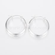 304 Stainless Steel Hoop Earrings, with Rhinestone, Silver Color Plated, 24.5x23x6mm, Pin: 1x0.8mm(EJEW-H332-08S)