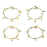 Golden 304 Stainless Steel Charm Bracelets with Brass Paperclip Chains, Mixed Shapes, 7-1/2~7-5/8 inch(19.2~19.3cm)(BJEW-JB10031)