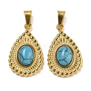 Ion Plating(IP) 304 Stainless Steel Pave Synthetic Turquoise Pendants, Teardrop Charms, Golden, 22x14x5mm, Hole: 5x3mm(STAS-U024-15G-04)