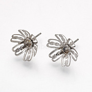 304 Stainless Steel Ear Stud Components, 6-Petal, Flower, Stainless Steel Color, 15mm, Flower: 14x4.5mm, Tray: 4mm, Pin: 0.7mm(STAS-G187-20P)