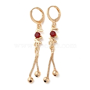 Glass Word Love Leverback Earrings, Brass Chains Tassel Earrings for Women, Light Gold, 55.5x6mm(EJEW-K256-15KCG)