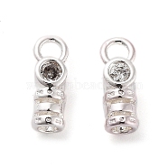 Brass Cord Ends, End Caps with Clear Cubic Zirconia, Column, 925 Sterling Silver Plated, 11x4x3.5mm, Hole: 2mm, Inner Diameter: 2mm(KK-G479-04B-S)