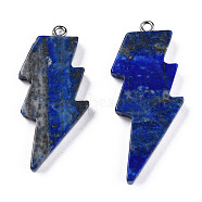 Natural Lapis Lazuli Pendants, Lightning Bolt Charm, with Stainless Steel Color Tone 304 Stainless Steel Loops, 40~44.5x17~20x4.5~6mm, Hole: 2mm(G-N332-53-A01)