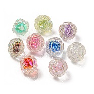 UV Plating Rainbow Iridescent Acrylic Beads, Two Tone Bead in Bead, Rose, Mixed Color, 15.5x16x15mm, Hole: 3mm(OACR-P010-20)