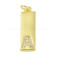 Brass Micro Pave Clear Cubic Zirconia Pendants, Real 18K Gold Plated, Rectangle, Letter A, 23.5x7.5x2mm, Hole: 3mm(KK-P266-06G-A)