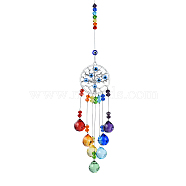 Glass Suncatchers, Wind Chimes, Alloy Pendant Decorations with Resin Evil Eye, Tree, 370mm(WICH-PW0001-68A)