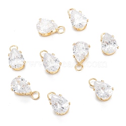 Brass Clear Cubic Zirconia Charms, Long-Lasting Plated, Teardrop, Real 18k Gold Plated, 10.5x6x5mm, Hole: 2mm(ZIRC-G170-09G)