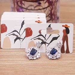 Rectangle Paper One Pair Earring Display Cards with Hanging Hole, Jewelry Display Cards for Earring Storage, Women Pattern, 3.5x5x0.05cm, Hole: 1mm and 24x9mm(CDIS-C004-04A)