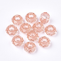 Transparent Resin Beads, Large Hole Beads, Faceted, Rondelle, Light Coral, 14x8mm, Hole: 5.5mm(RESI-T030-02J)