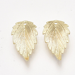 Brass Pendants, Nickel Free, Leaf, Real 18K Gold Plated, 22x12x4.5mm, Hole: 1.2mm(X-KK-T038-538G-NF)