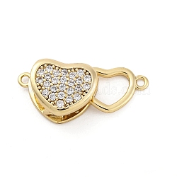 Brass Micro Pave Clear Cubic Zirconia Box Clasps, Heart, Real 18K Gold Plated, 21.5mm, Hole: 1.2mm(KK-C075-24G)