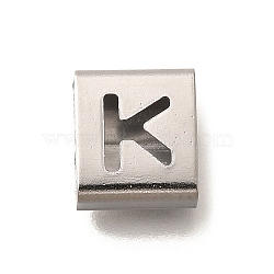 Letter Style 304 Stainless Steel Square Slide Charms, Letter K, 9x8x4mm, Hole: 3.5x8.5mm(STAS-L132-17K)