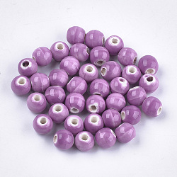 Handmade Porcelain Beads, Bright Glazed Porcelain Style, Round, Medium Orchid, 7.5~8x7~7.5mm, Hole: 2~2.5mm(PORC-S498-20A-06)